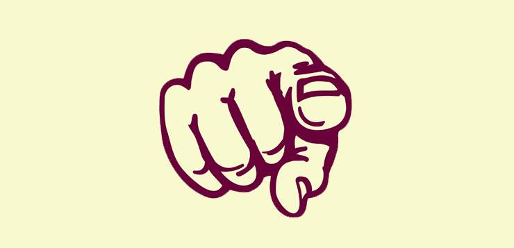 A clenched fist pointing toward the viewer.