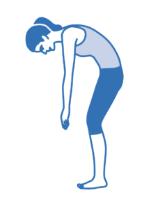 A person bending forward to touch their toes in a stretching pose.